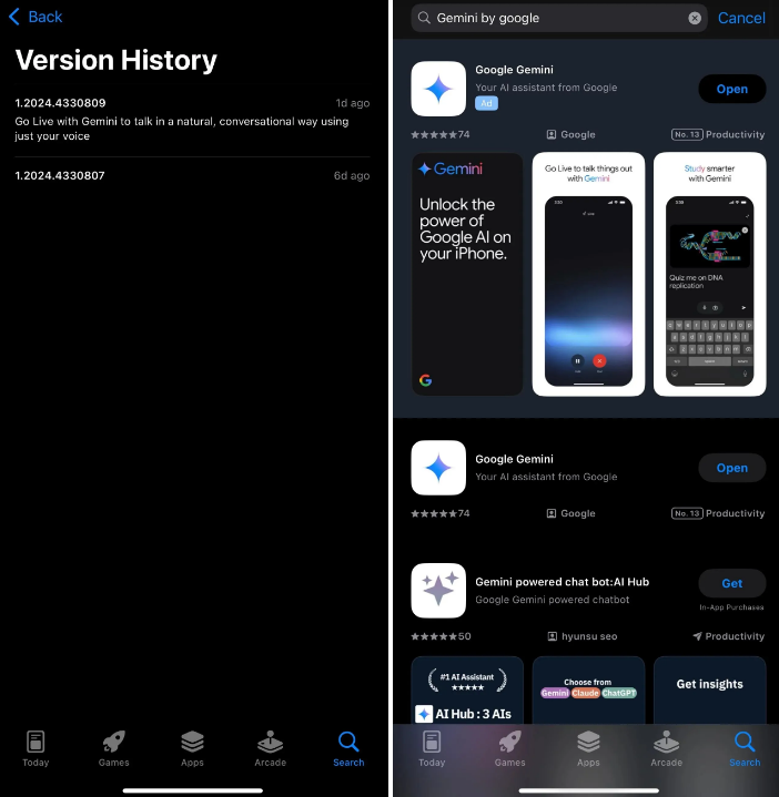 独立Gemini 应用已上架在App Store ，允许 iPhone 用户直接访问 Gemini